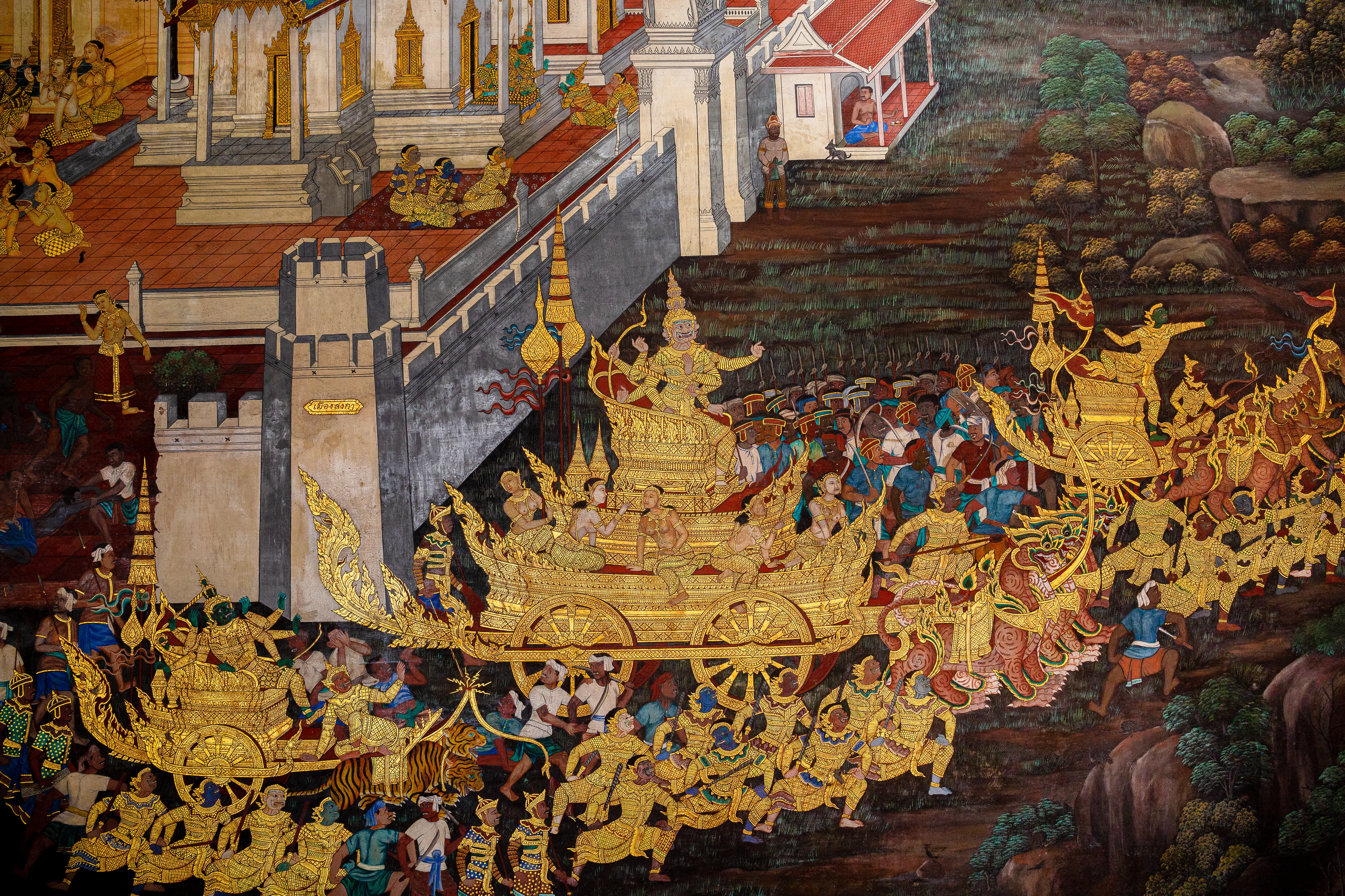 Thai Ramakien Royal Procession Mural Canvas wall art print | PrintPosters.in